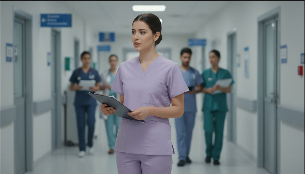 Women’s V-Neck Comfort Scrub Top & Pant Set. Lavender | MED WEAR.