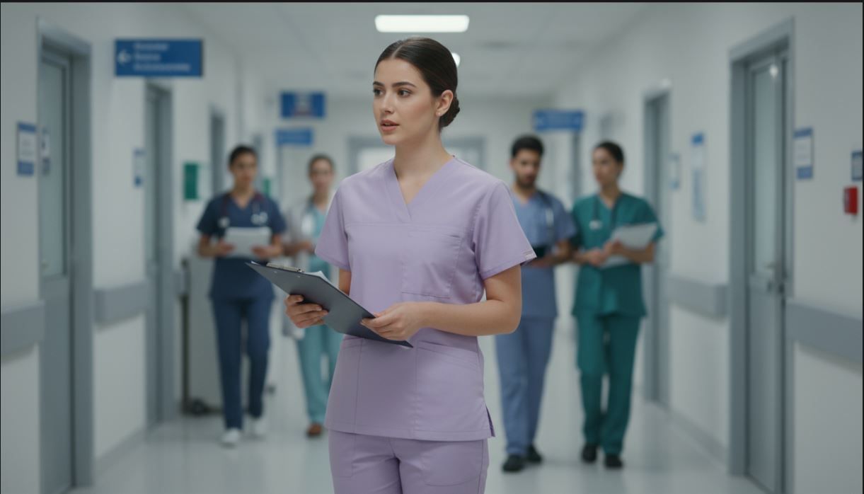 Women’s V-Neck Comfort Scrub Top & Pant Set. Lavender | MED WEAR.