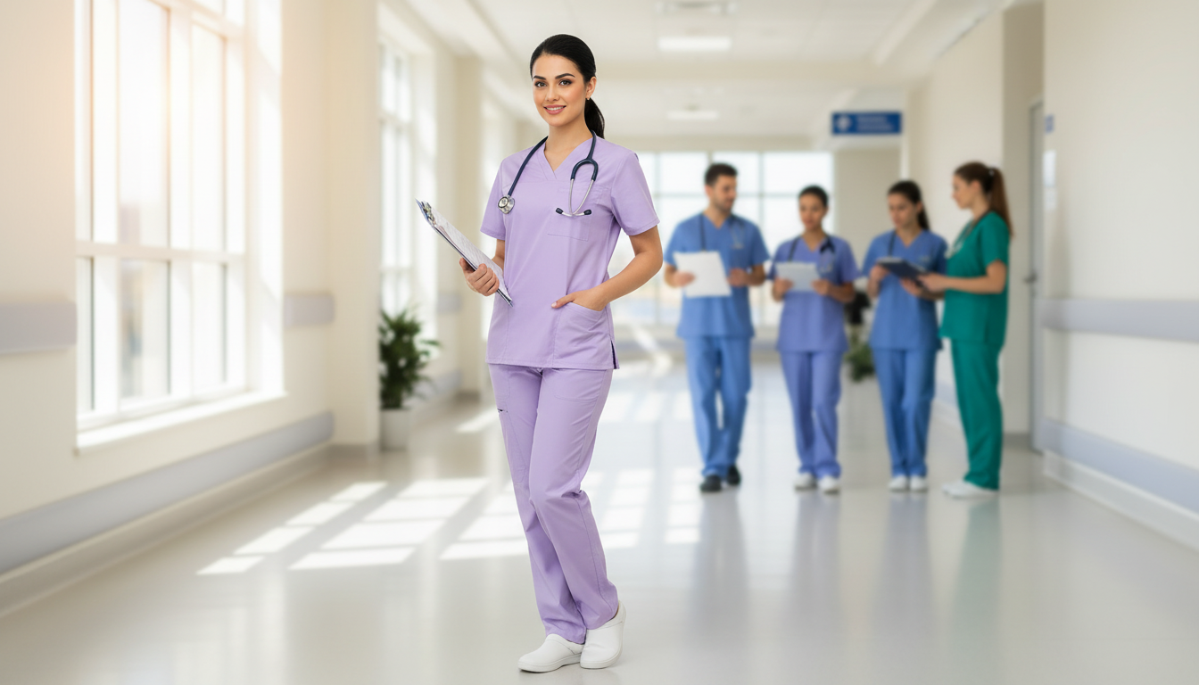 Women’s V-Neck Comfort Scrub Top & Pant Set. Lavender | MED WEAR.